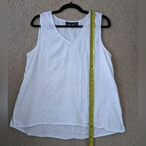 Tahari Essentials 100% Linen Lightweight Flowy V-neck Tank Top Semi Sheer Sz L